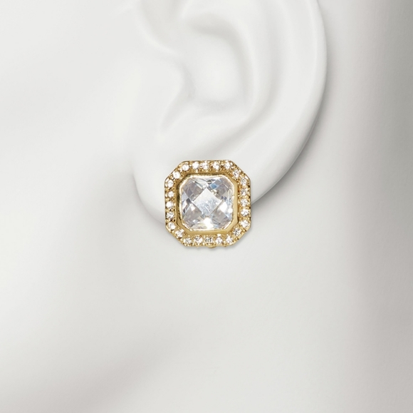 Vince Camuto Goldtone Cushion Cut Crystal & Pave Stone Stud Earrings - Picture 9 of 9
